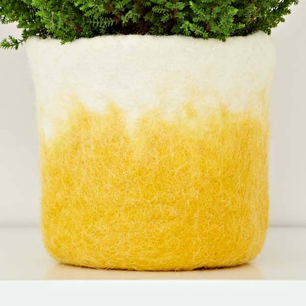 Handmade Felt Yellow Ombre Plant Pot Cover for wholesale by The Paper High Gift Company Limited