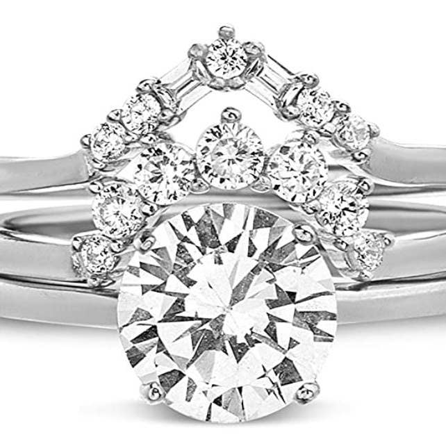 18K White Gold Plated Solitaire & Two Tiara Wedding Rings for wholesale by TwoBirch