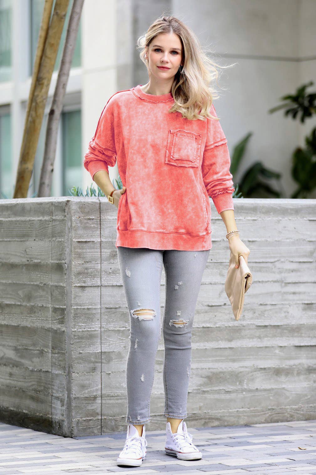 42POPS - Vendita all'ingrosso Felpa - Donna - Pullover in French Terry lavaggio acido.6