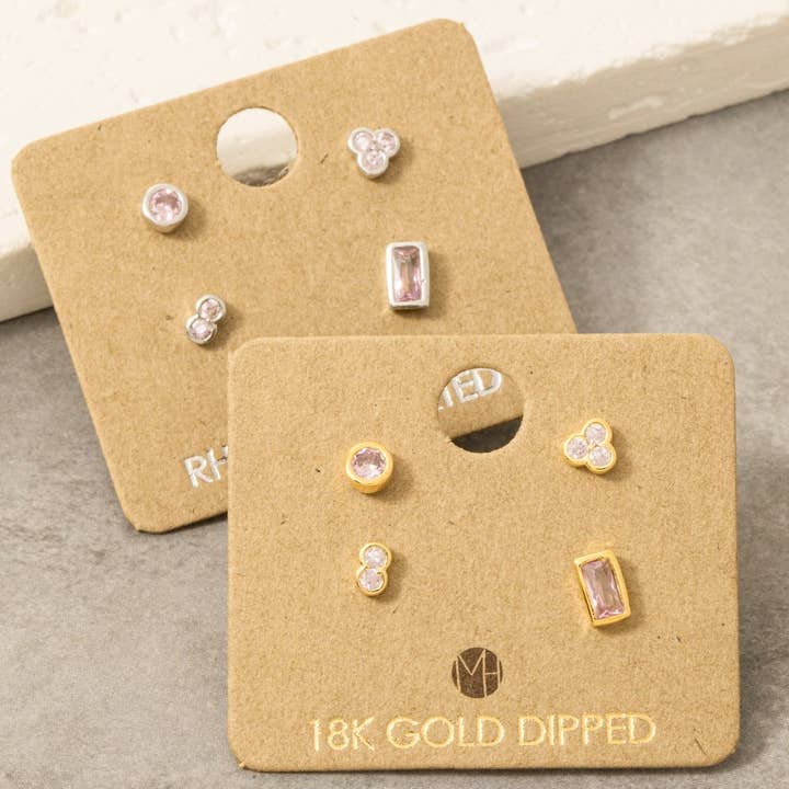 Gold Dipped 4Pc Stud Earrings Set for wholesale by Fame Accessories