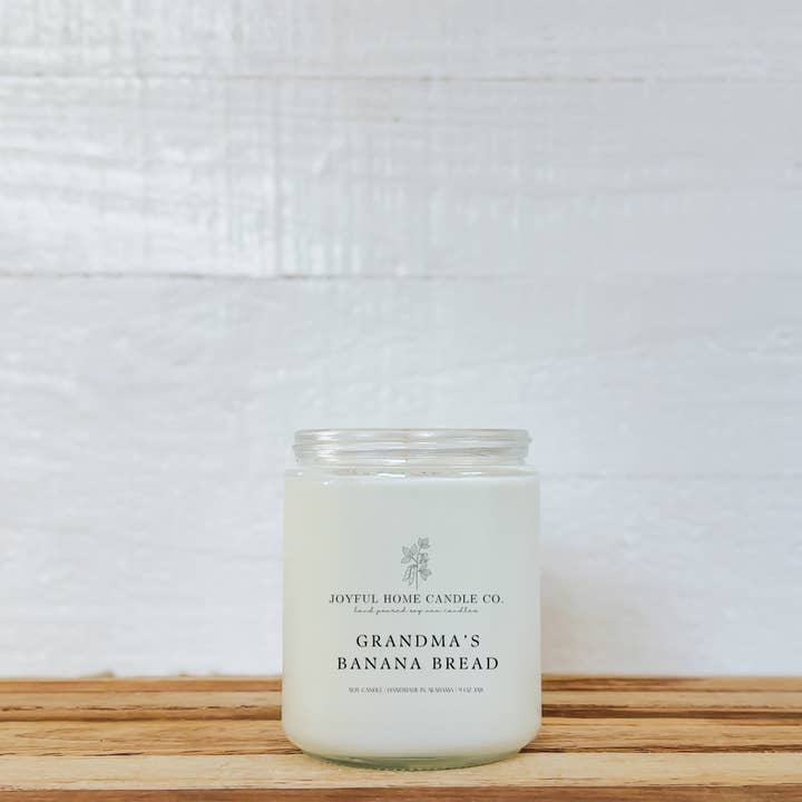 Grandma's Banana Bread Soy Candle | 9 oz glass jar for wholesale by Joyful Home Candle Co.