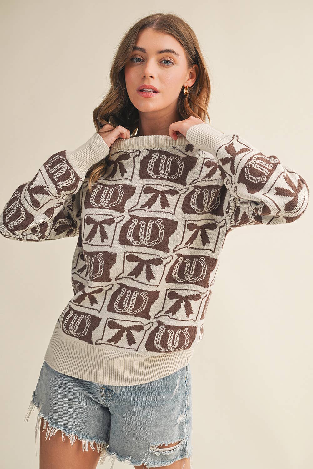 Aapparella - Wholesale Knit Sweater - Women's - Bows & Horseshoes  Fashion Western Pattern Sweater | S-4X1