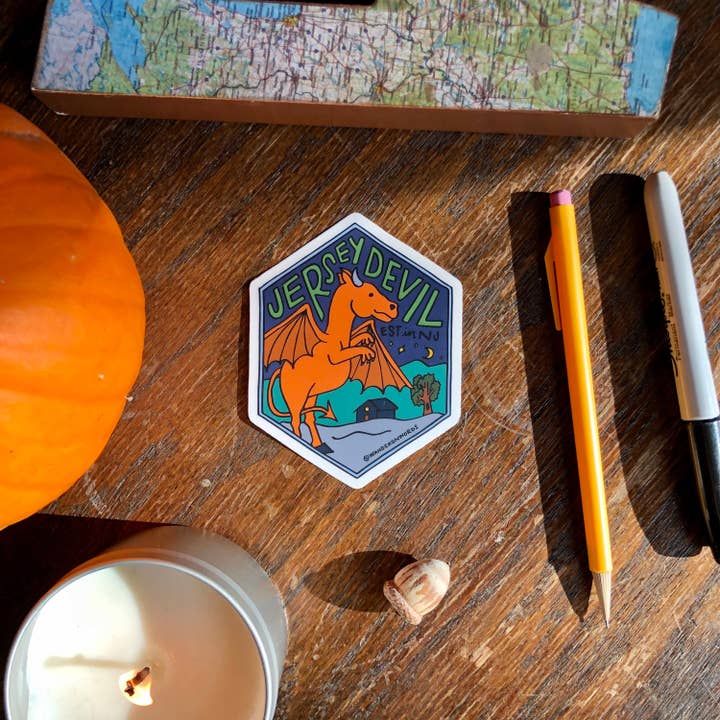 Wander On Words – Engroshandel Klistermærke – Håndbogstaverne Jersey Devil Sticker, New Jersey Sticker1