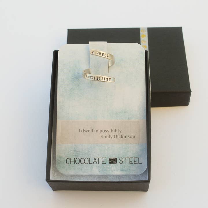 Chocolate and Steel – Anel de banda por atacado – Anel de embrulho Emily Dickinson1