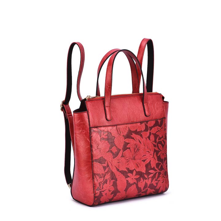 Mellow World - Wholesale Shoulder Bag - Women's - Shia 3D Embossed Floral Convertible Shoulder Bag/Backpack