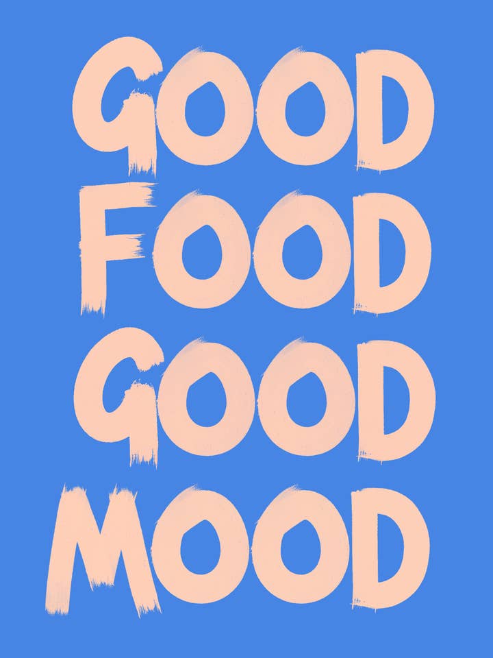 Good Food Good Mood | Blue Kitchen Print for wholesale by Peak Prints