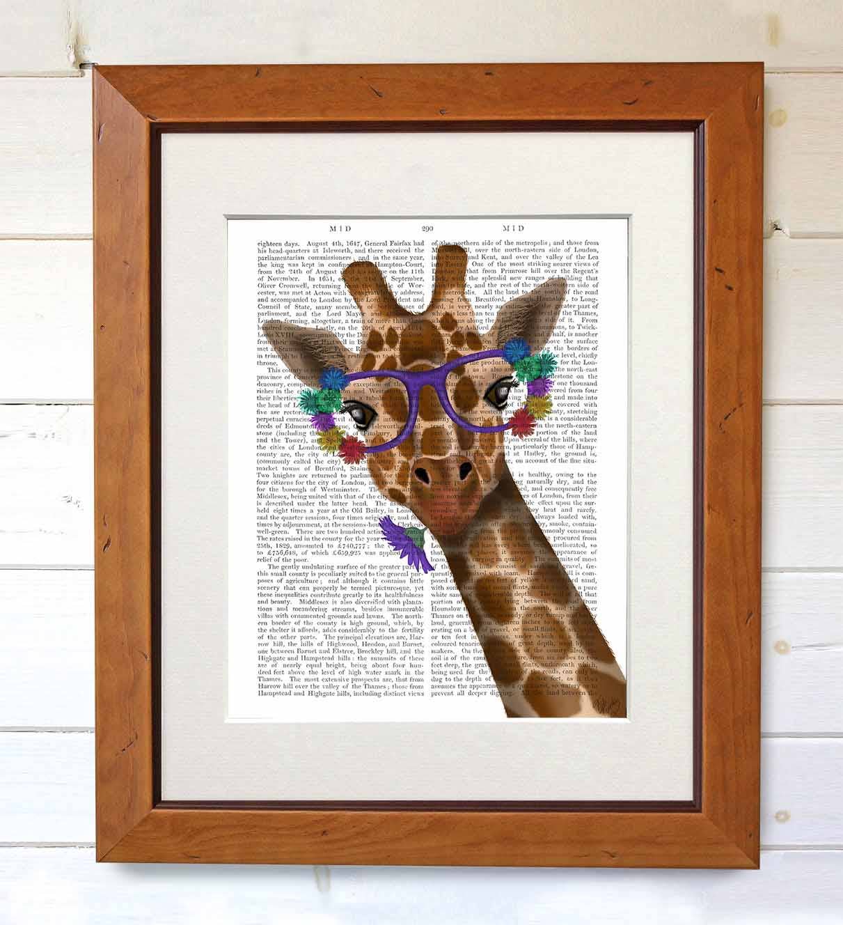 FabFunky Ltd - Vente Affiche d'art - Lunettes Girafe et fleur 1, impression de livre2