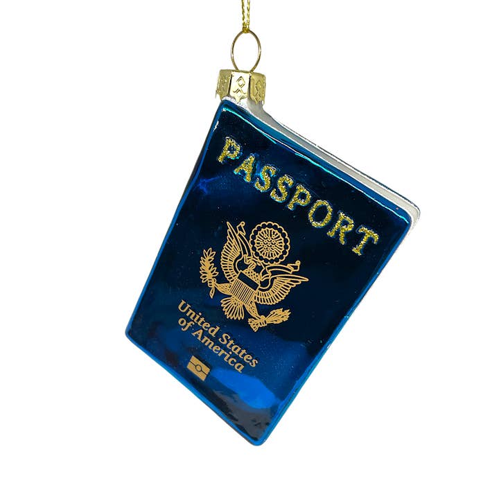 Passport Christmas Ornament – Glass Holiday Decoration for wholesale by Noel Box