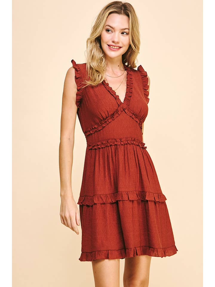 PINCH - Wholesale Dress - Women's - SLEEVELESS V NECK RUFFLE DETAIL DRESS - 3087D14