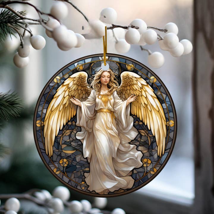 Fernville Creations - Wholesale Ornament - Christmas Angel Ceramic Ornament with Stained Glass Look3