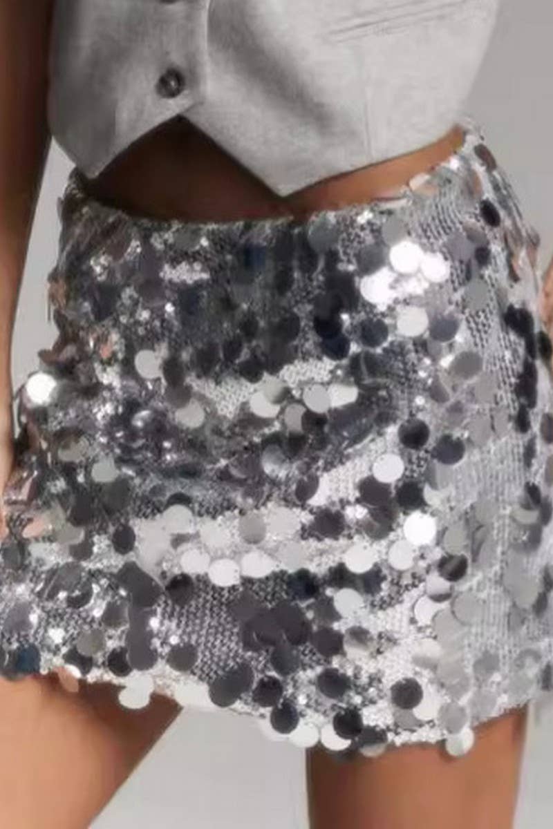 NINEXIS - Wholesale Skirt - Women's - CWBSS0349_HIGH WAIST SOLID COLOR SEQUINED MINI SKIRT0