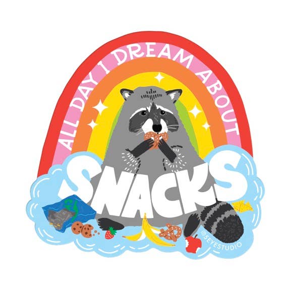 5 Eye Studio - Wholesale Sticker - All Day I Dream About Snacks Raccoon Vinyl Diecut Sticker0