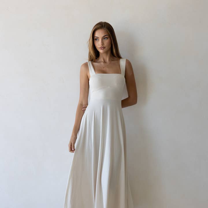 Luxe Box Neck Dress Sand and other Purchase Wholesale clothingplus size. Free Returns & Net 60 Terms on Faire trending on Faire.