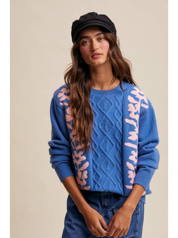 Listicle – Engroshandel Pullover - Dame – Blomstret Panel Kabelstriktrøje LSW088030