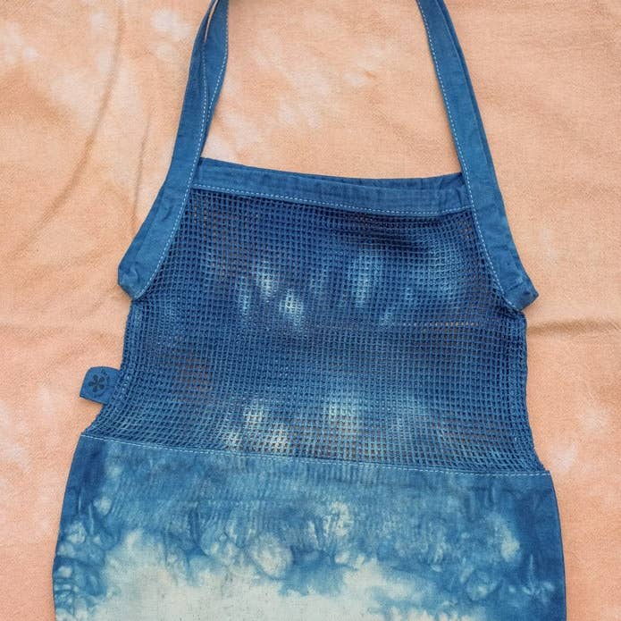 Bolso tote de algodón orgánico Indigo Market Honeycomb para venta al por mayor de The Wild Bloomer