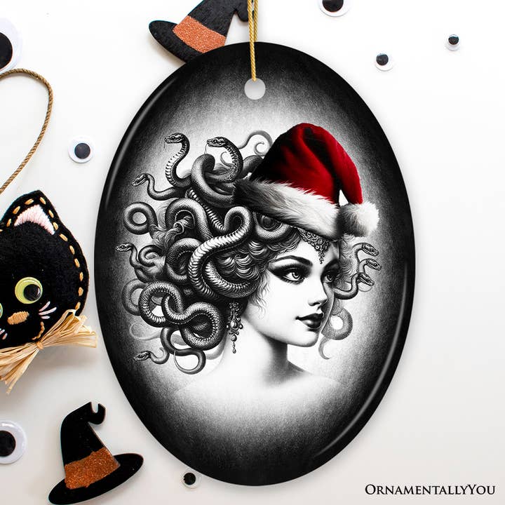 OrnamentallyYou - Vendita all'ingrosso Decorazione - Medusa ammaliante con cappello da Babbo Natale, decorazione per Halloween