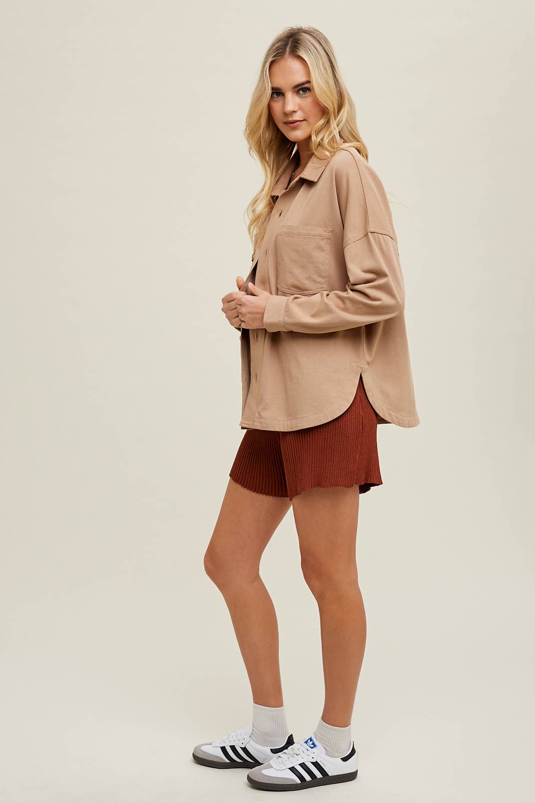 Wishlist Apparel - Wholesale Shirt Jacket/Shacket - Women's - COTTON KNIT SHACKET WITH POCKETS / WL24-84812