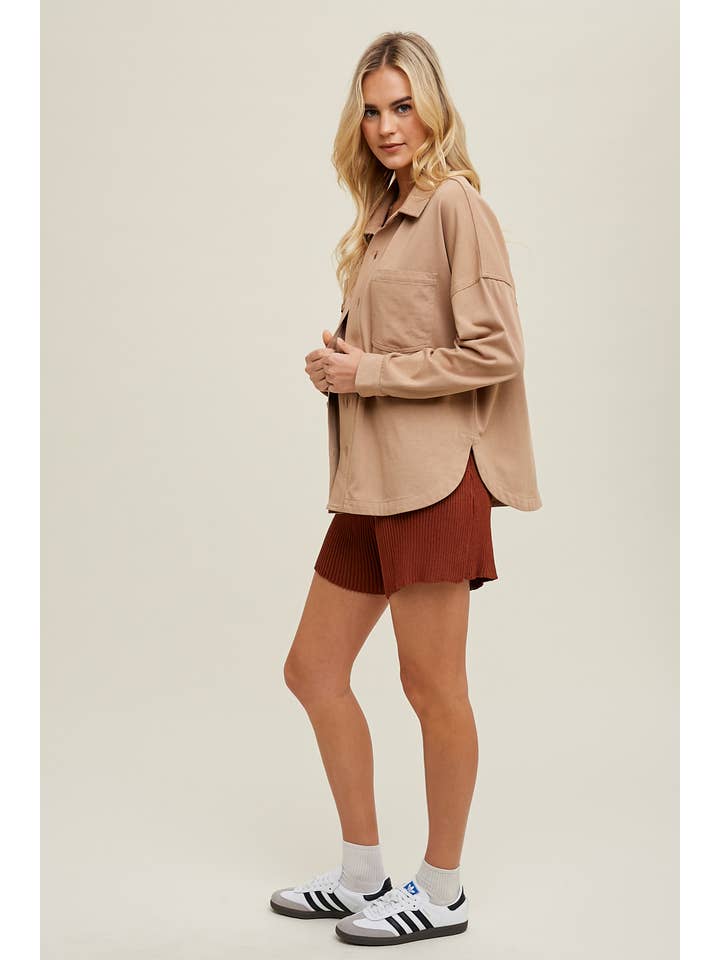 Wishlist Apparel - Wholesale Shirt Jacket/Shacket - Women's - COTTON KNIT SHACKET WITH POCKETS / WL24-84812