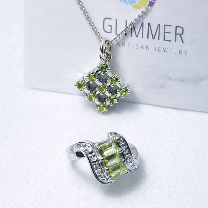 Natural Peridot Pendant Necklace & Ring Set – .925 Sterling for wholesale by Glimmering Handmade