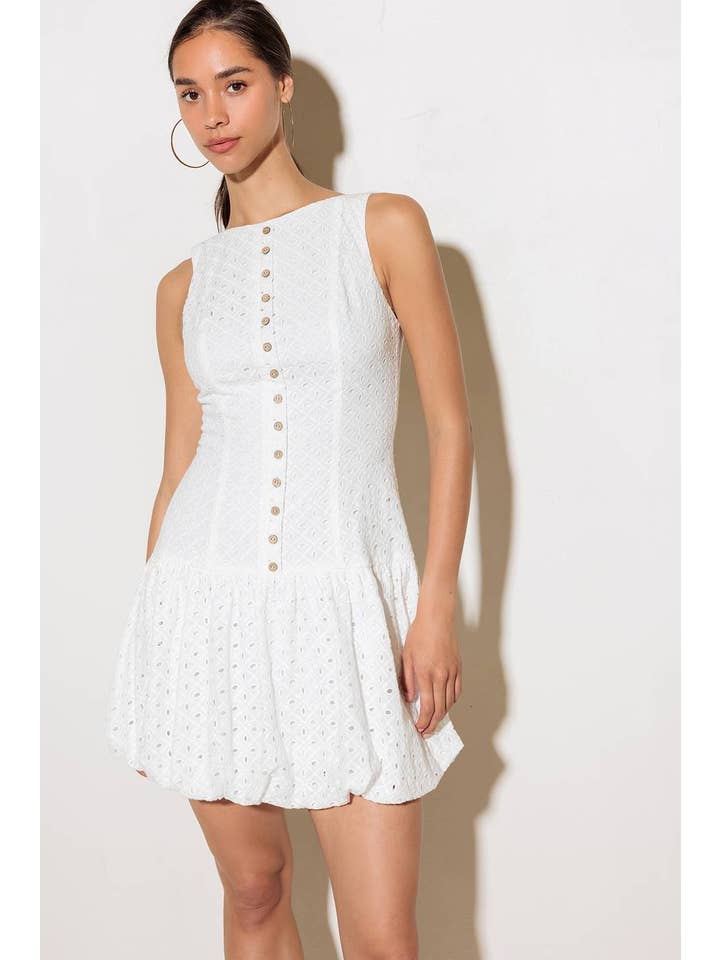 White A solid eyelet mini dress - FD1575 for wholesale on Faire