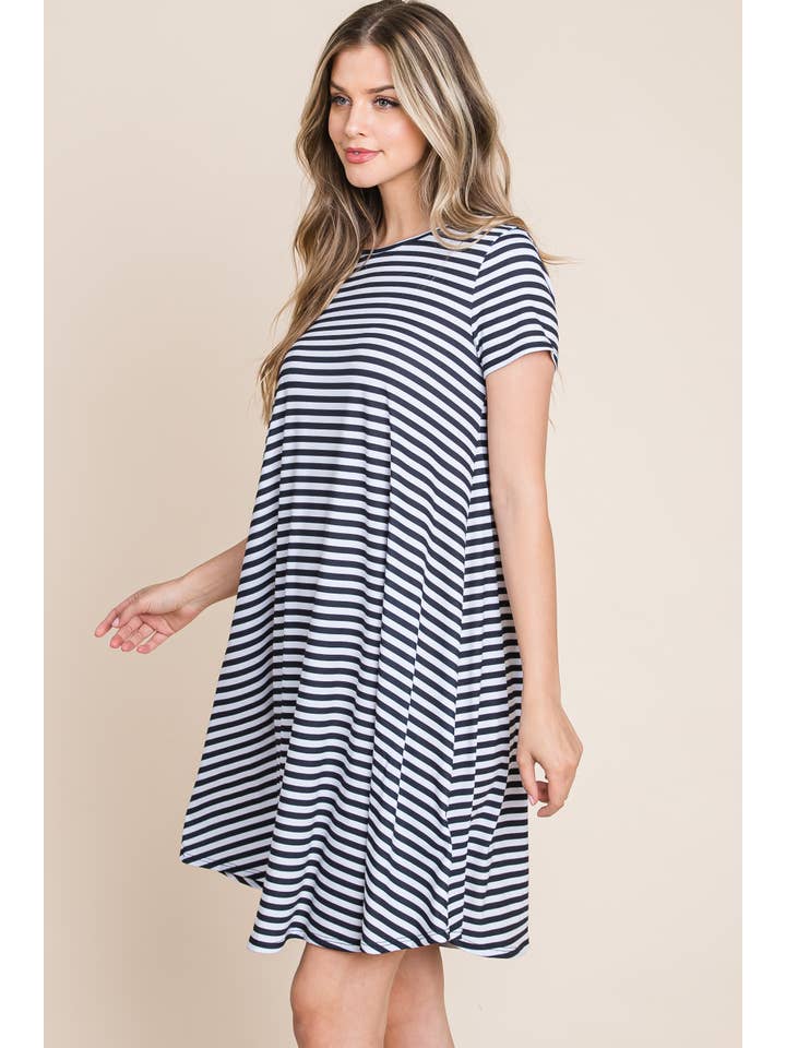 BLACK DA1387 STRIPED SWING DRESS for wholesale on Faire