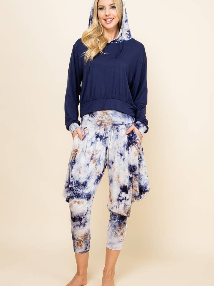 Ensemble Kooniez - Pantalon tie-dye bleu marine et sweat à capuche patchwork bleu marine pour la vente par Kooniez