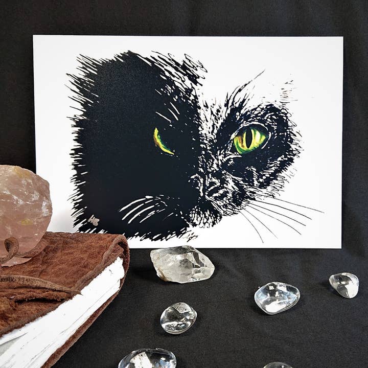 Hannah Kate Makes - Wholesale Art Print - Black Cat Art Print - A5/A4 - Halloween Witch's Familiar11