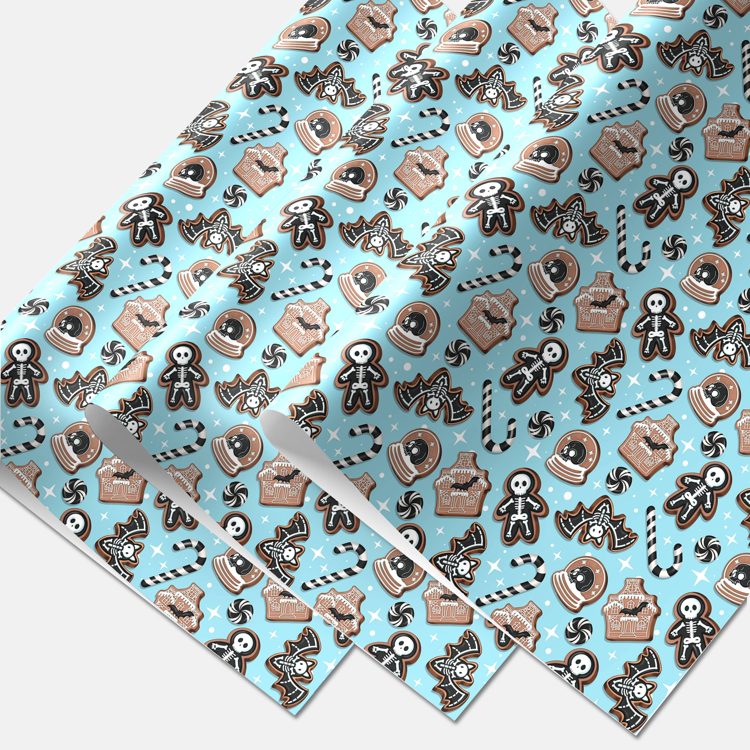 Rock'N Paper - Wholesale Wrapping Paper Roll - Christmas Gingerbread Wrapping Paper, Cute Spooky Skeleton0