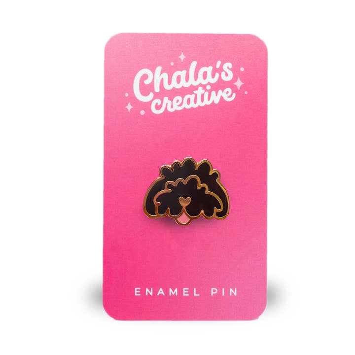 Black Fluffy Dog Doodle Havanese Cockerpoo Enamel Pin for wholesale by Chala's Creative