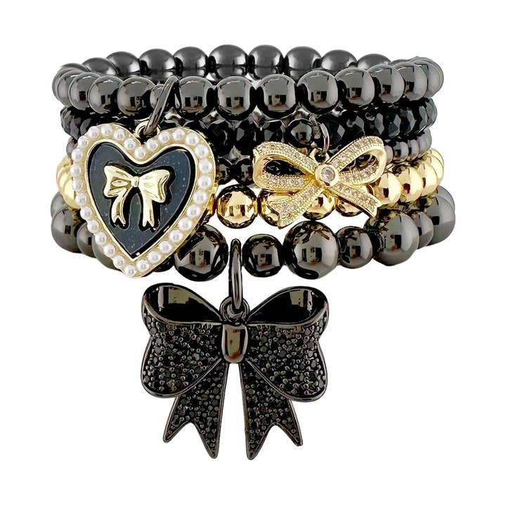 Robin Gunmetal Triple Bow Stack of Bracelets for wholesale by Love, Lisa