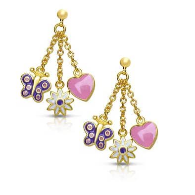 Butterfly, Flower, & Heart Charms Dangle Earrings for wholesale by Lily Nily