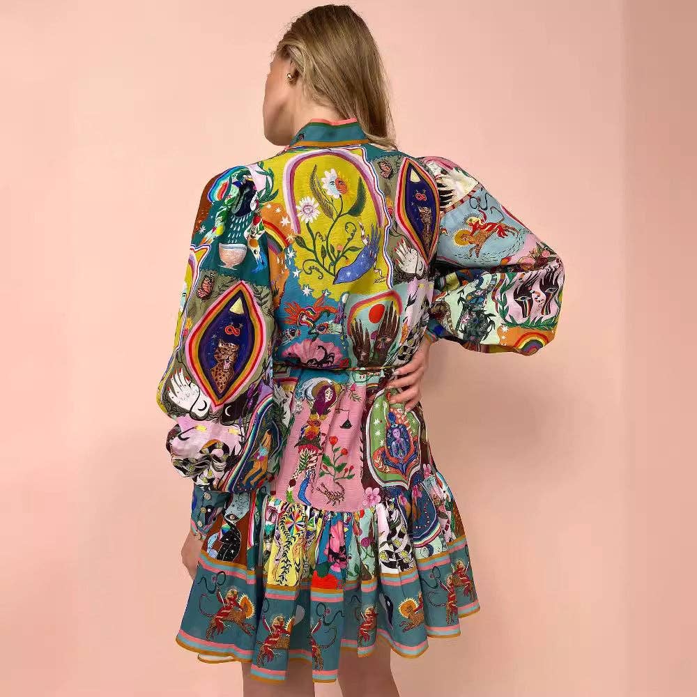 Comme indiqué Robe longue bohème chic automne 2025 à imprimé en vente sur Faire2