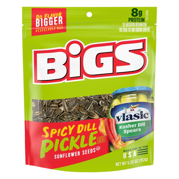 Shop The King - Wholesale Seeds/Kernels - BIGS Vlasic Spicy Dill Pickle Flavored Sunflower Seeds, 5.35 oz. Bag (Pack of 12)