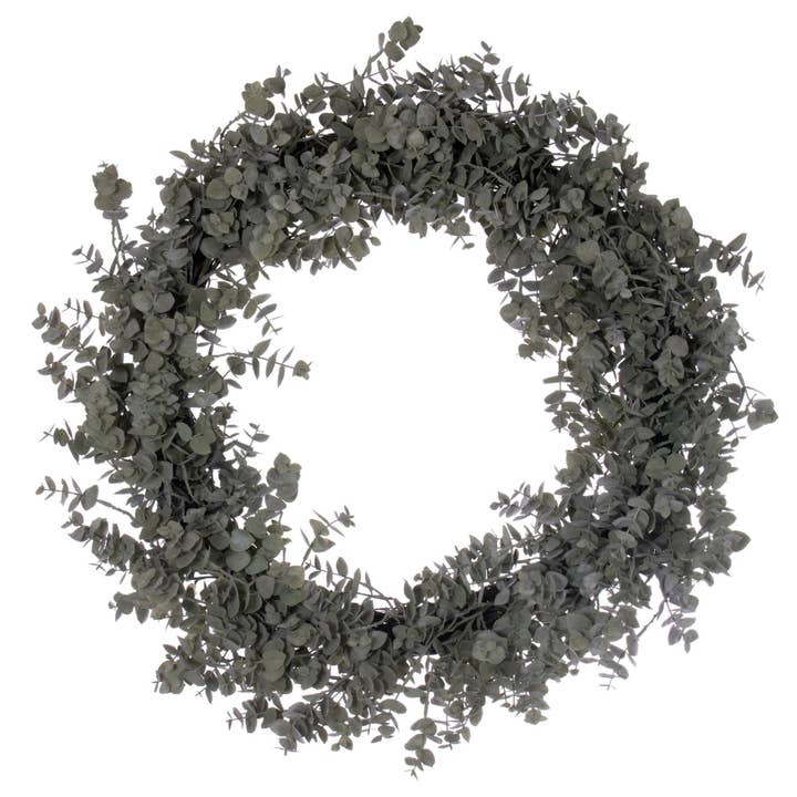 Vickerman 30" Artificial Green Gray Eucalyptus Wreath for wholesale by Vickerman