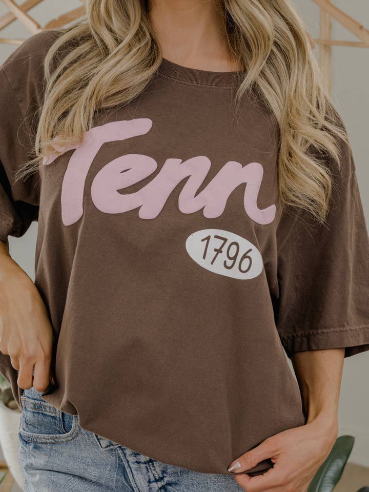 Tennessee 1796 Puff Ink Washed Cocoa Heavyweight Tee for wholesale by LivyLu