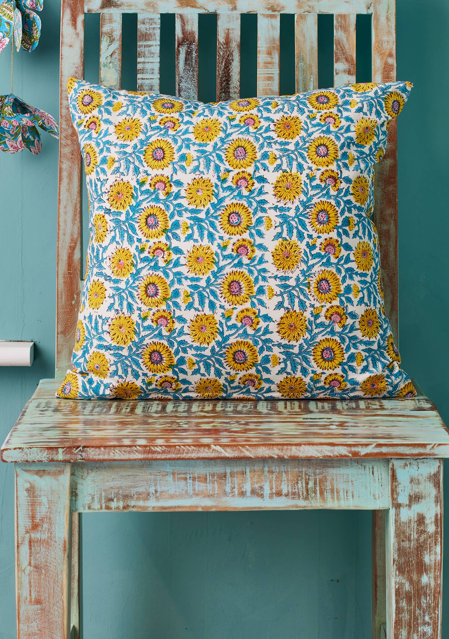 Namaste - Wholesale Throw Pillow Cover - Block Print Cushion Cover - Sunflower