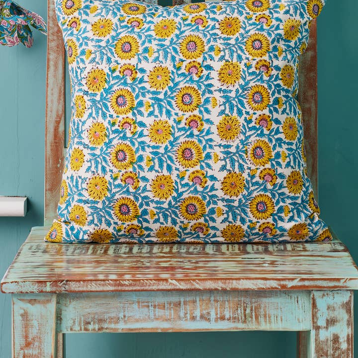 Namaste - Wholesale Throw Pillow Cover - Block Print Cushion Cover - Sunflower0