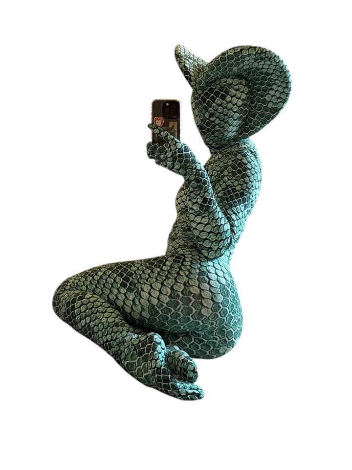 Grøn pixel kobra-kostume, catsuit med slangeprint, slange-cosplay, kontortionistdragt, danse-unitard, hovedbeklædning, specialfremstillet for engroshandel hos Kikimora Fashion