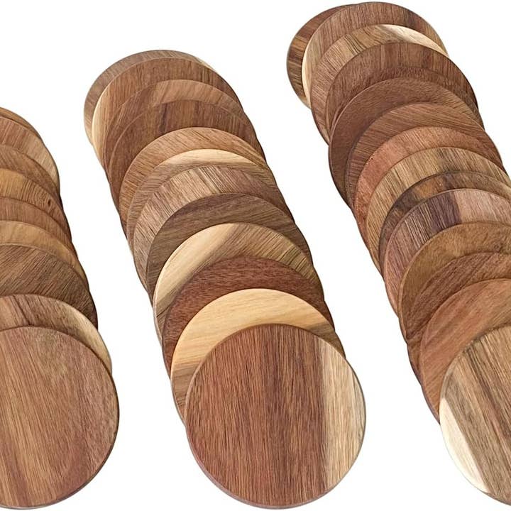 Acacia Wood Coasters for wholesale by The Tinkerbox LLC