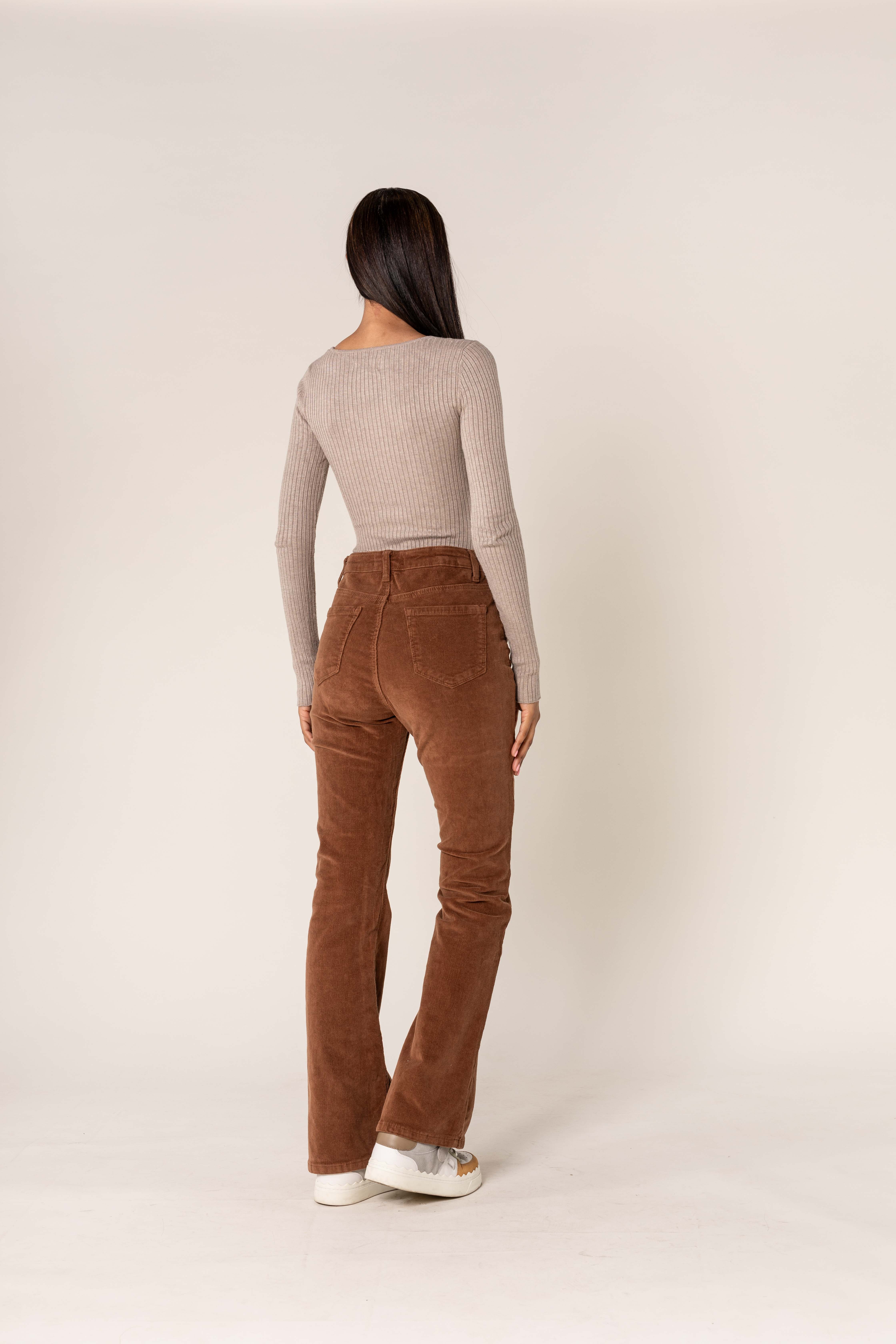 Nina Carter - Wholesale Pants - Women's - Bootcut High Waist Corduroy Back to School J22121
