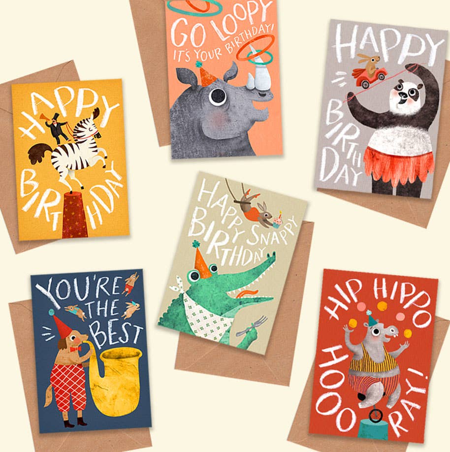 Emily Nash Illustration Greeting Cards - Vente Cartes d'anniversaire - Carte de vœux simple Go Loopy Rhino | Carte d'anniversaire pour enfant A62