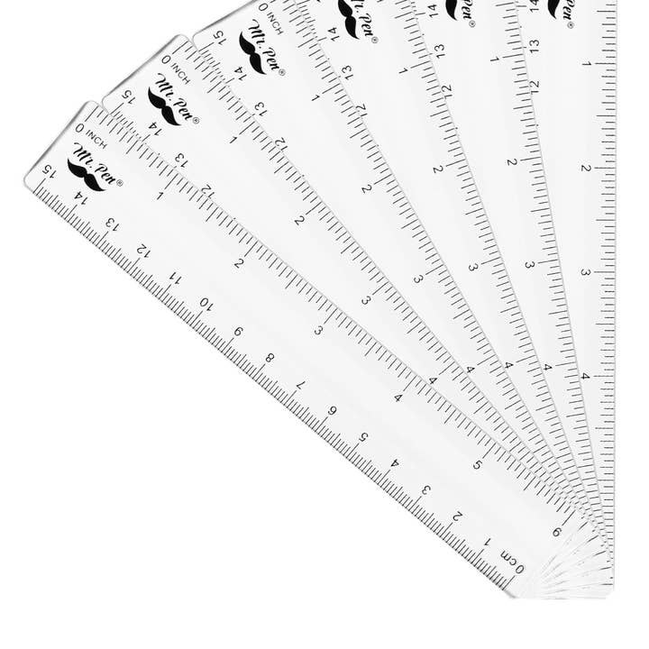 Plastic Ruler 6 Inch, 6 Pack, Clear, Metric & Imperial, Dual Scale for wholesale by Mr. Pen