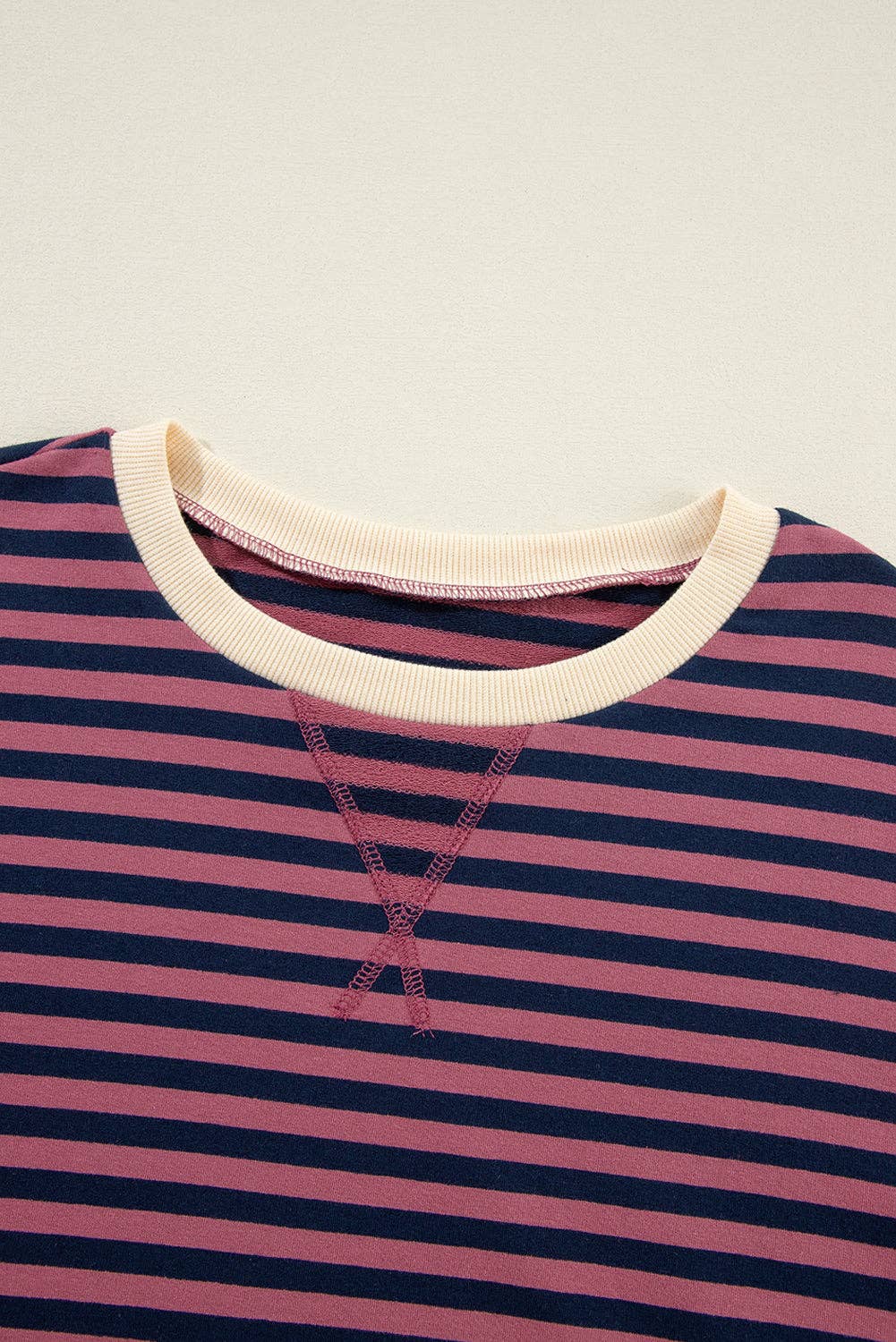 Amaryllis Apparel - Wholesale Sweatshirt - Women's - Stripe Oversized Contrast Trim Pullover Sweatshirt28