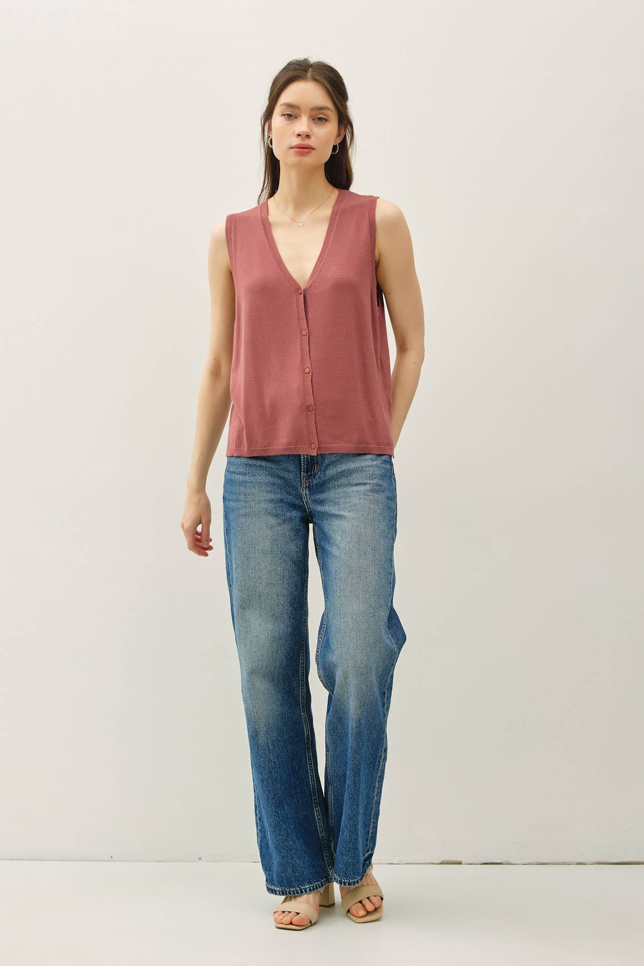 Be Cool - Wholesale Sweater Vest - Women's - BOXY CUT BUTTON UP V-NECK SWEATER VEST 21