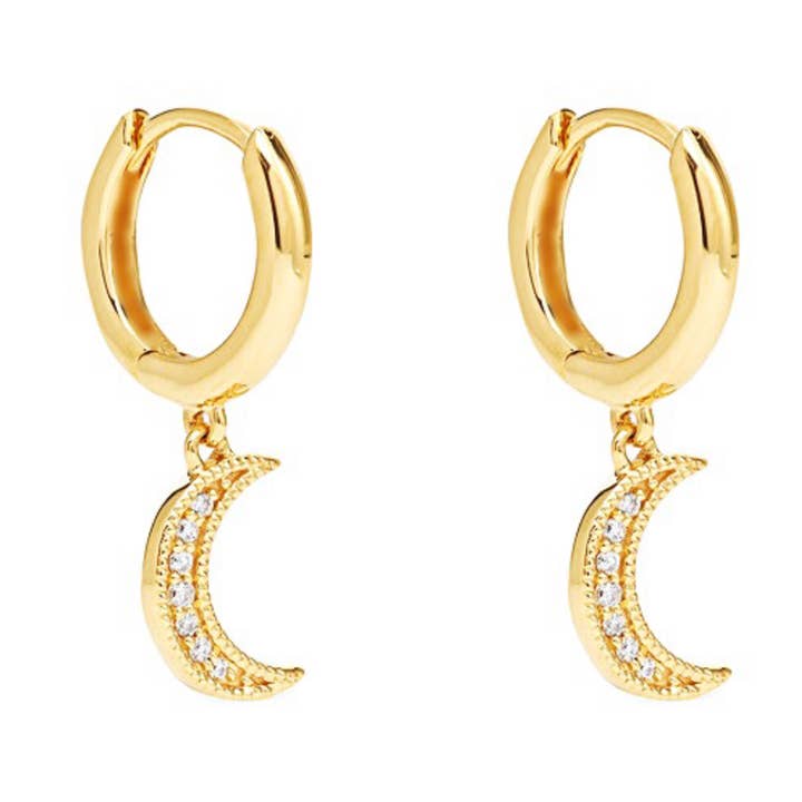 CZ Moon Dangle Huggies Hoops for wholesale by KIKICHIC