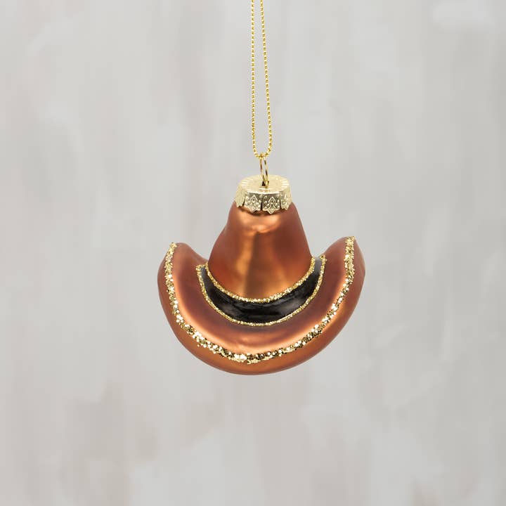 Glass Cowboy Hat Ornament for wholesale by Primitives by Kathy