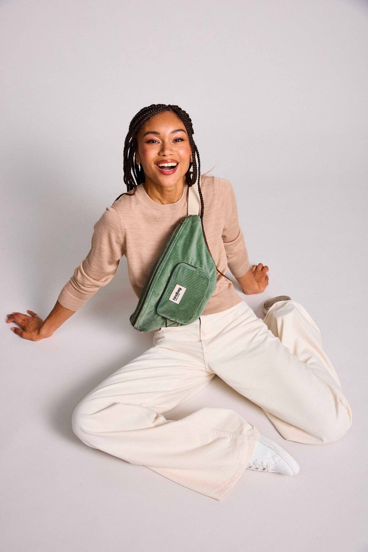 Hindbag - Vente Sac ceinture – unisexe - Sac Banane Sofia Velours Vert d'eau1