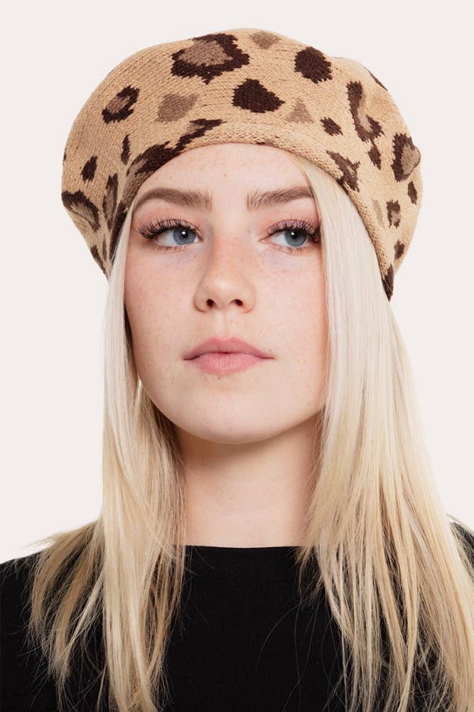 Hana - Wholesale Beret - Women's - Leopard Pattern Stretchy Beret2