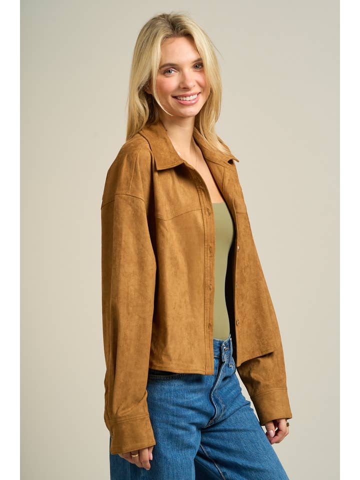 ANWND - Wholesale Buttoned-down shirt β Women's - 2881-Faux Suede Button-Up Overshirt3