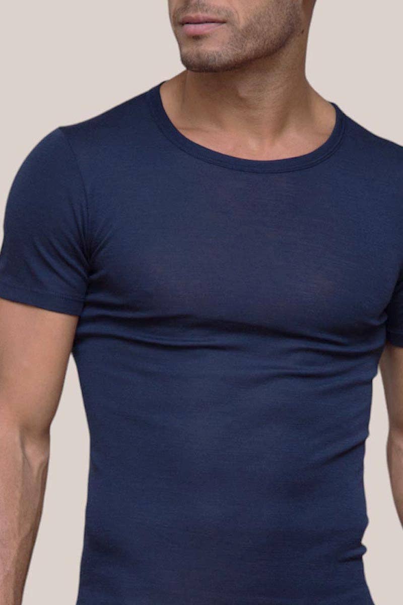 Madiva – T-shirt – Homem por atacado – Suéter masculino Alghero de lã Merino e seda com mangas até o cotovelo0